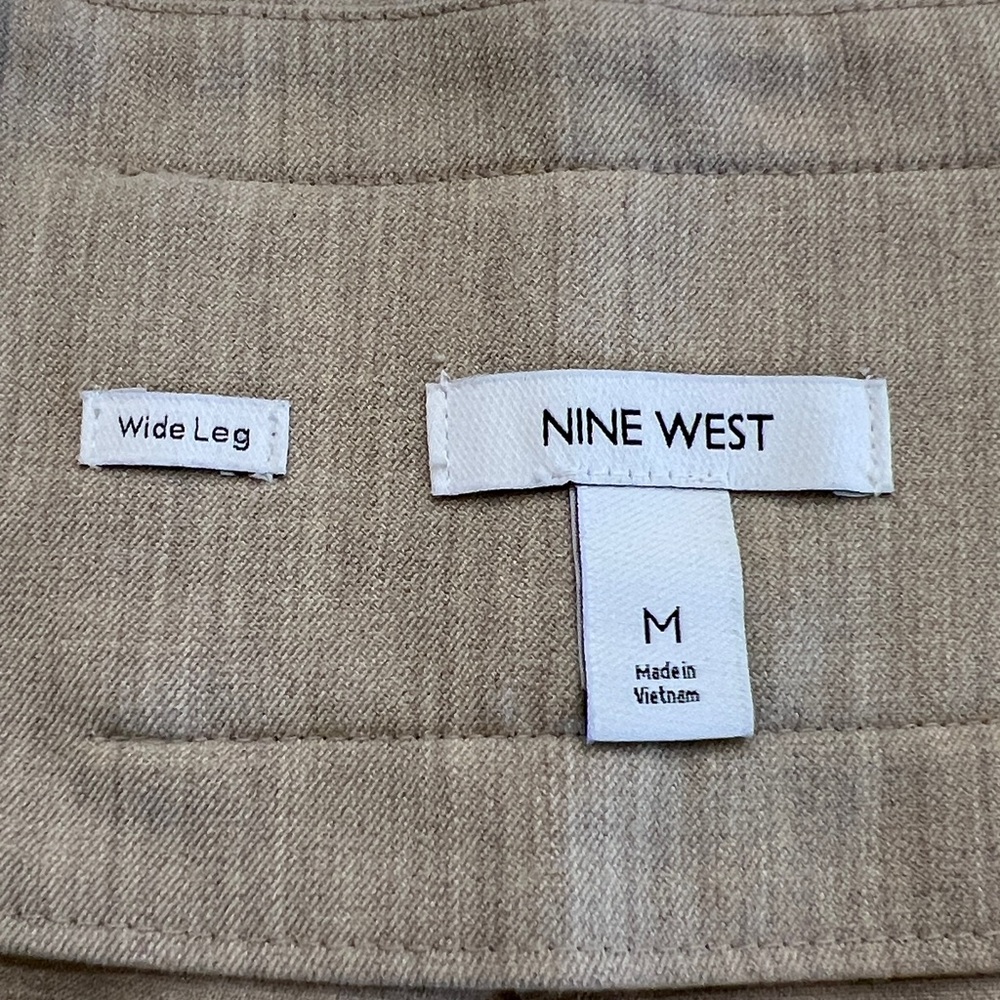 Nine West High Waist Wide Leg Pants Oatmeal Neutral Pleated Trousers - Picture 7 of 12